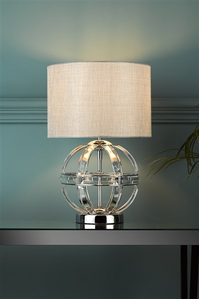 (image for) Laura Ashley Aidan Glass & Polished Chrome Globe Table Lamp with Shade